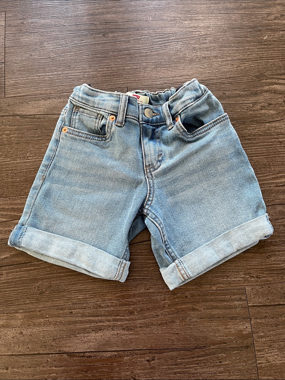 Kids Light Blue Denim Roll-Cuff Shorts Size 7